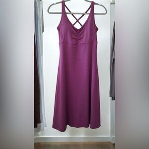 Prana Plum Striped Sleeveless A-Line Dress